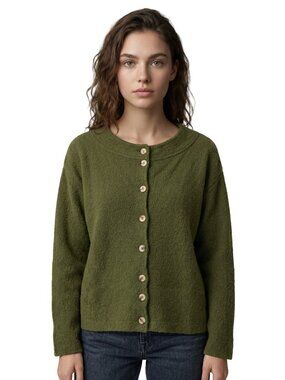 Margaret Winters NY Moss Green Woven Cotton Mother-of-Pearl Buttoned Cardigan XL